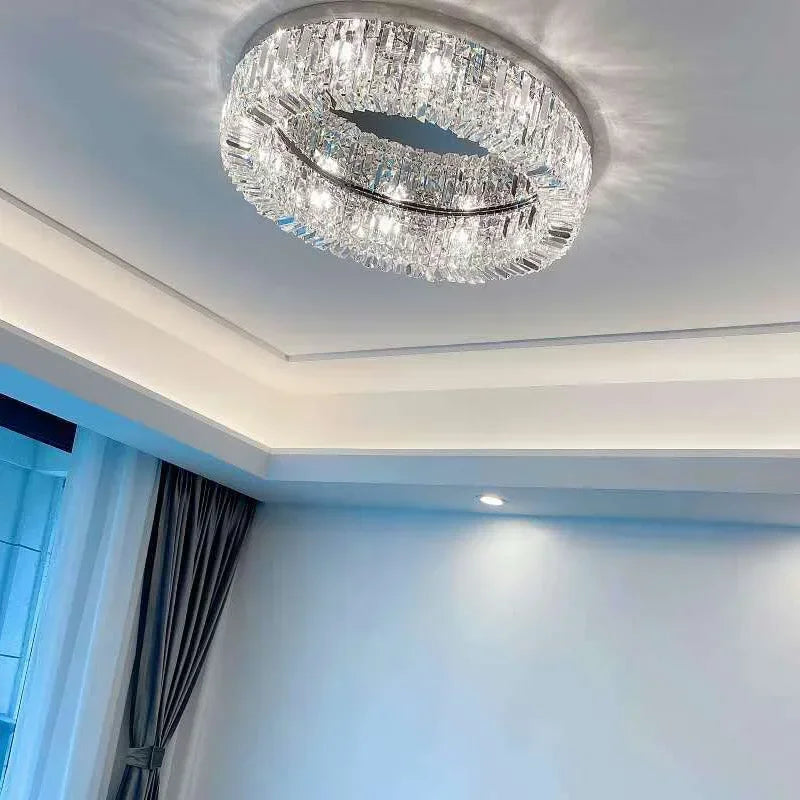 Luxury Circular Crystal LED Ceiling Lamp Living Room Restaurant Bedroom Lobby High-end Chandelier Modern Art Decor Light Fixture