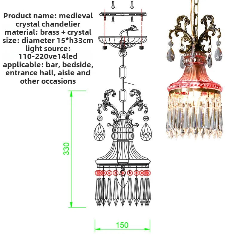 French crystal chandelier atmosphere retro light luxury all copper bedroom bedside porch hallway balcony