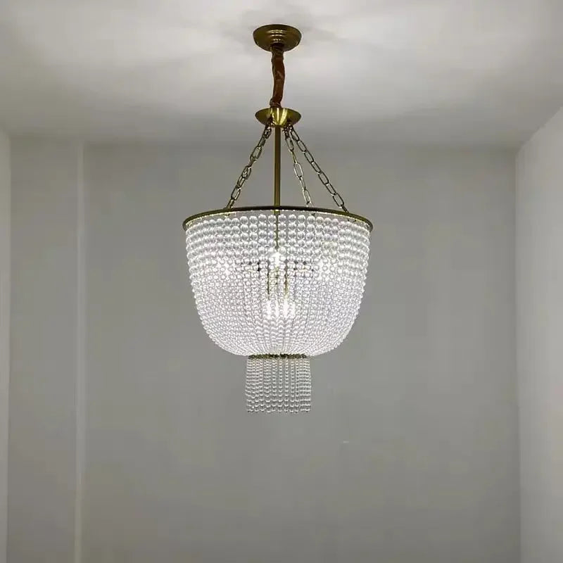 American Crystal Chandelier Retro Duplex Living Room Bedroom Copper Lamps Designer Chandelier Pendant for Staircase Restaurant