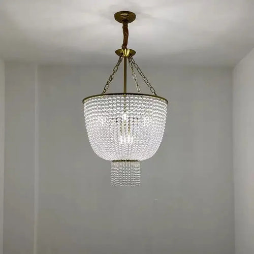 American Crystal Chandelier Retro Duplex Living Room Bedroom Copper Lamps Designer Chandelier Pendant for Staircase Restaurant