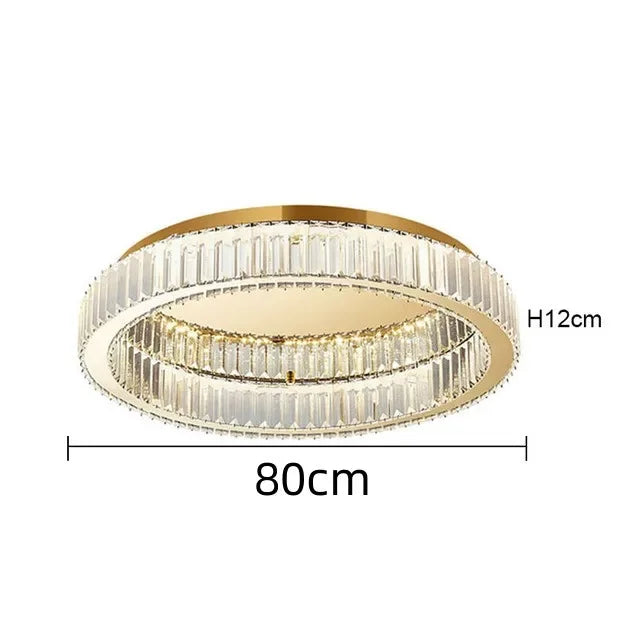 Modern Gold Crystal Ceiling Chandelier Luxury Round LED Light for Living Room Bedroom Indoor Lighting