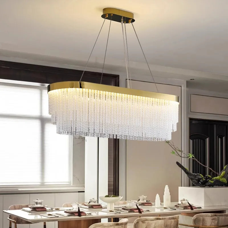Golden crystal luxury chandelier for living room, dining room room decoration, stainless steel luster, height adjustable