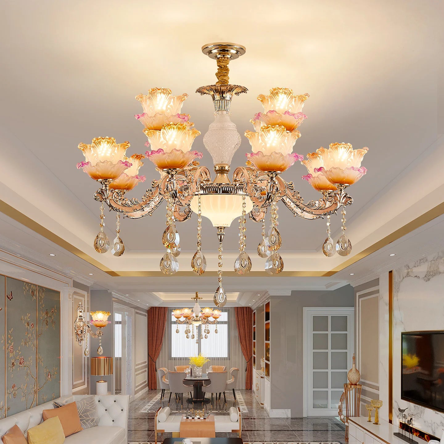 New Bedroom Chandelier  European Luxurious Atmospheric Lighting Fixture Home Living Room Dining Room Light Luxury Crystal Lamps
