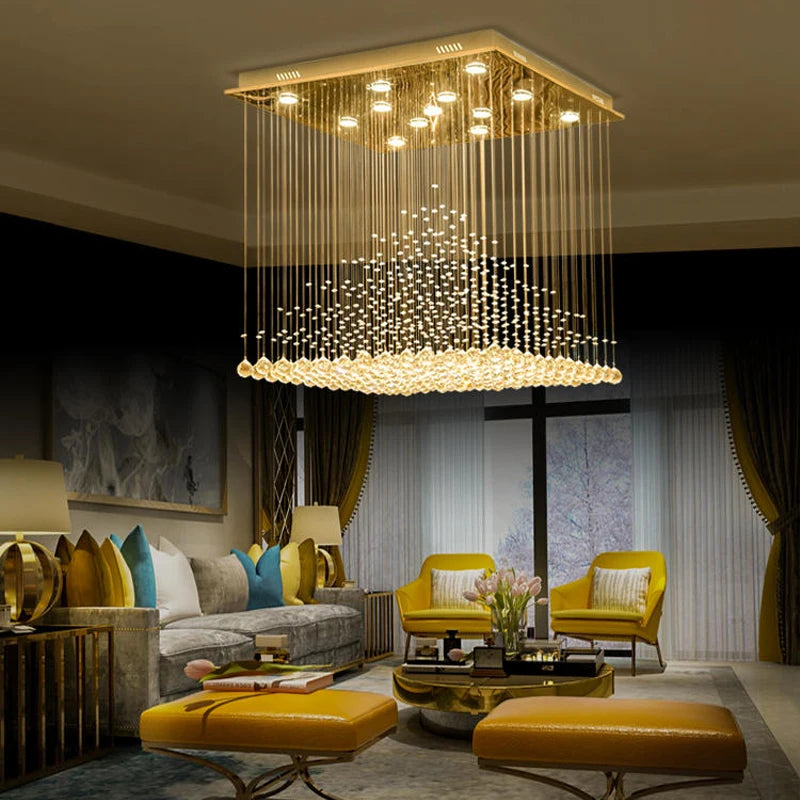 Chandelier K9 Crystal Pendant Ball Square Chandelier Lighting Fixture Raindrop Curtain Glass Chandelier LED Light