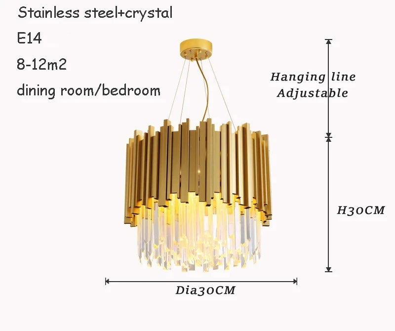 Luxury Crystal Chandelier Modern LED Ceiling Chandelier Light for Living Dining Room Bedroom Indoor Rotundity Gold Ceiling Lamp