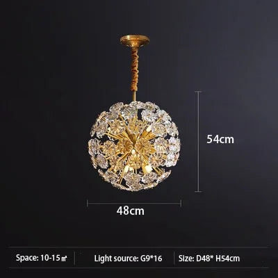 Dandelion Crystal Chandeliers Flower petal ceiling light for Living room Bedroom Restaurant Lluxury Round Ball LED Pendant Lamp