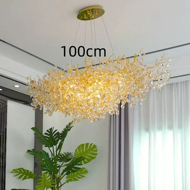 Sun Crystal Ceiling Chandelier Gold Lustre Villa Restaurant Led Hanging Lamps for Ceiling Chandelier Nordic Room Home Decor