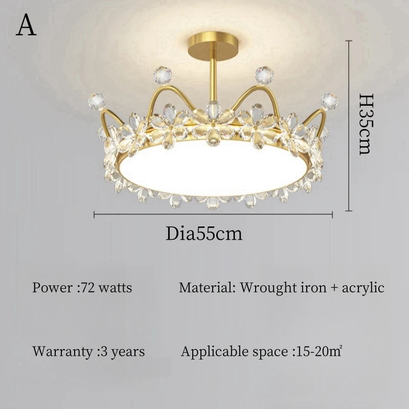 Crystal Crown LED Ceiling Chandelier Star And Moon Lamp Pendant Children Girls Bedroom Study Kid's Ceiling Lamp Room Decoration