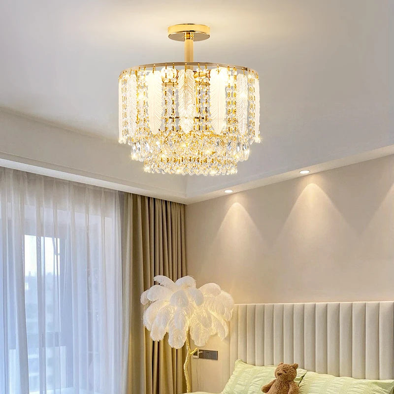 French Gold Crystal Chandelier Post-Modern Luxury Design Apartment Living Room Romantic Wedding Simple Bedroom Hot Selling Lamps