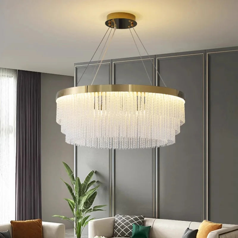 Golden crystal luxury chandelier for living room, dining room room decoration, stainless steel luster, height adjustable