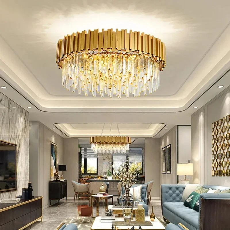 Luxury Crystal Chandelier Modern LED Ceiling Chandelier Light for Living Dining Room Bedroom Indoor Rotundity Gold Ceiling Lamp