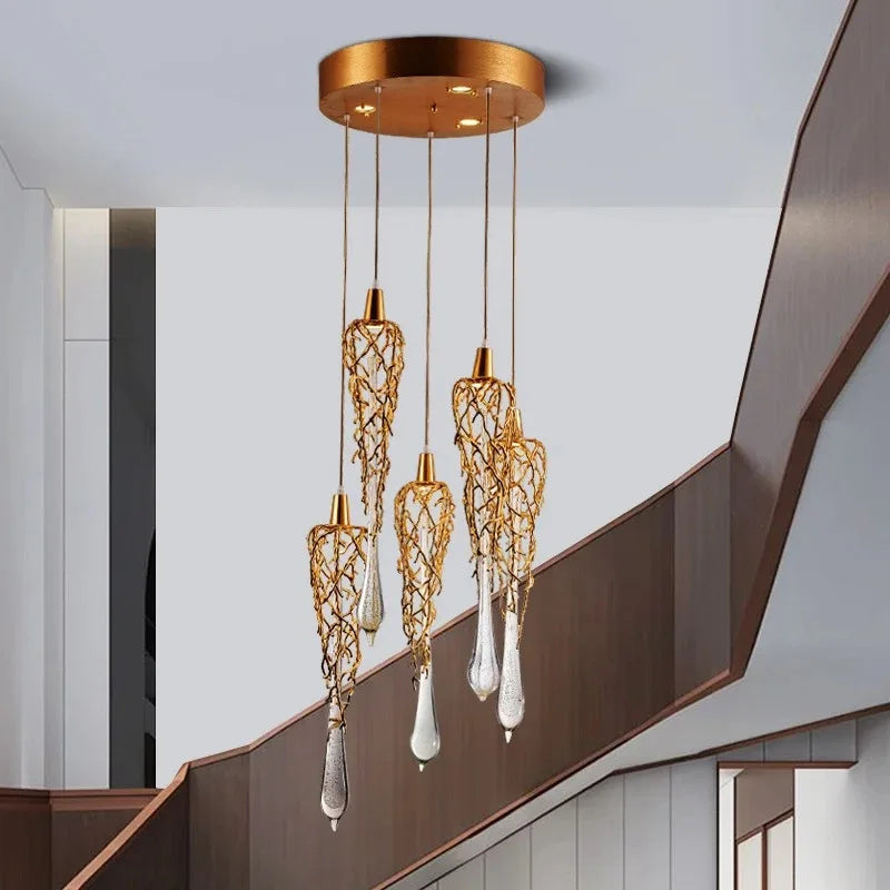 Liquid Triple Chandelier Modern Gold luxury crystal light For Dining Living Room Tree Branch bedroom bedside lamps