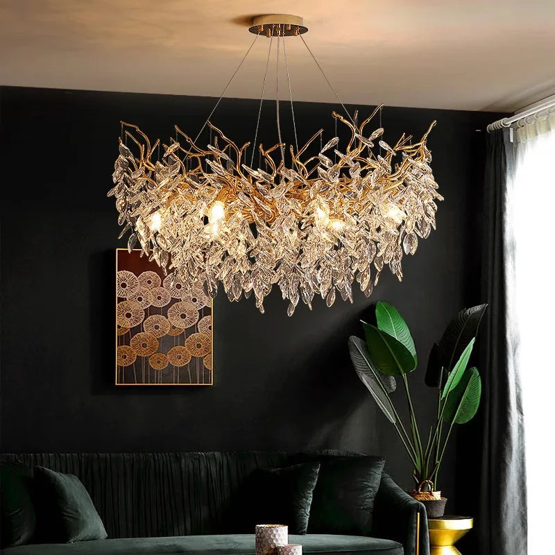 New Crystal Branch Chandeliers French Art Room Decoration Light Luxury for Living Room Bedroom Villa Crystal Pendant Lamp