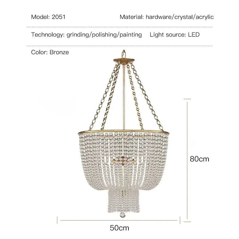 American Crystal Chandelier Retro Duplex Living Room Bedroom Copper Lamps Designer Chandelier Pendant for Staircase Restaurant