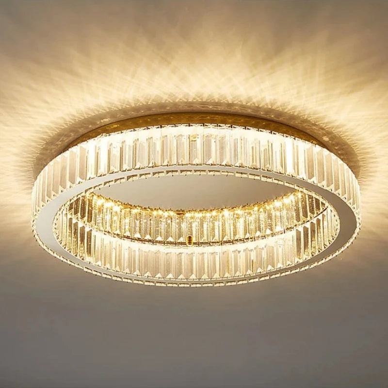 Modern Gold Crystal Ceiling Chandelier Luxury Round LED Light for Living Room Bedroom Indoor Lighting