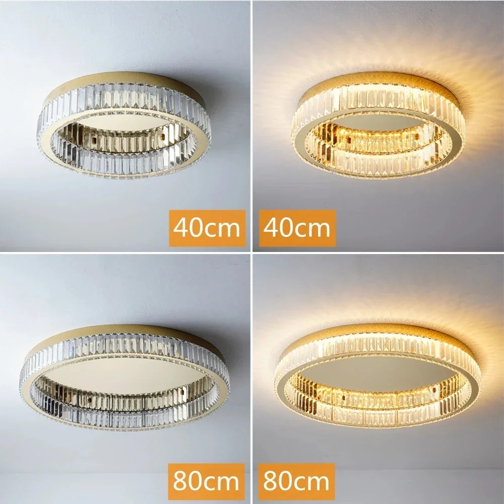 Modern Gold Crystal Ceiling Chandelier Luxury Round LED Light for Living Room Bedroom Indoor Lighting