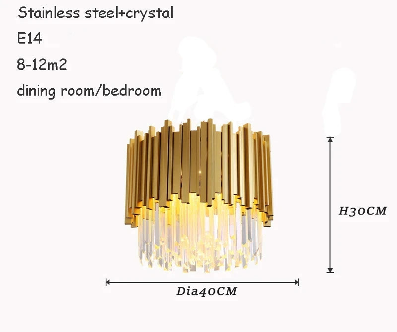 Luxury Crystal Chandelier Modern LED Ceiling Chandelier Light for Living Dining Room Bedroom Indoor Rotundity Gold Ceiling Lamp