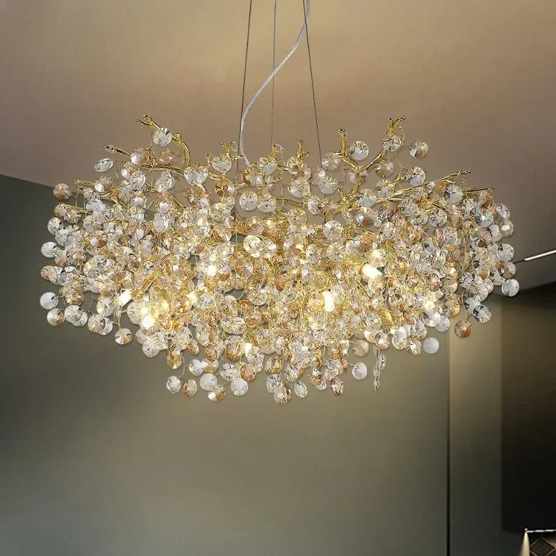 Sun Crystal Ceiling Chandelier Gold Lustre Villa Restaurant Led Hanging Lamps for Ceiling Chandelier Nordic Room Home Decor