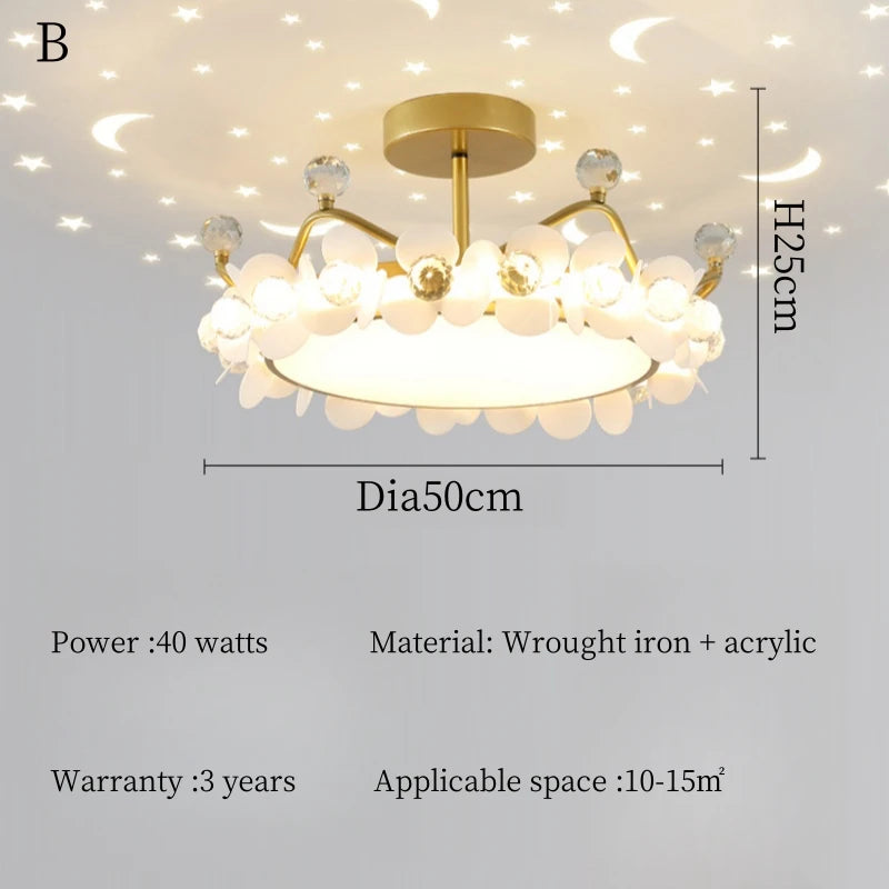 Crystal Crown LED Ceiling Chandelier Star And Moon Lamp Pendant Children Girls Bedroom Study Kid's Ceiling Lamp Room Decoration