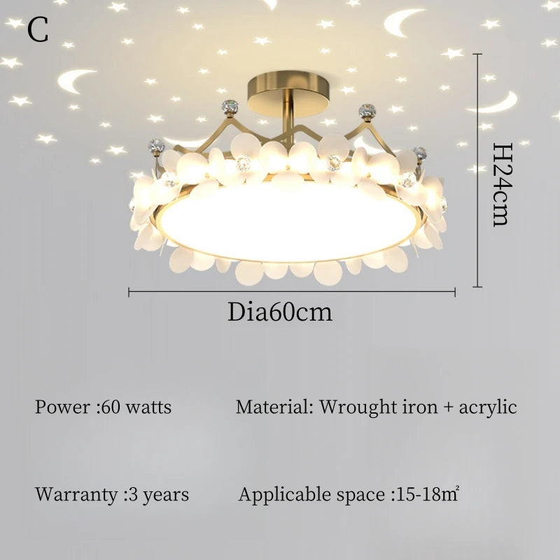 Crystal Crown LED Ceiling Chandelier Star And Moon Lamp Pendant Children Girls Bedroom Study Kid's Ceiling Lamp Room Decoration