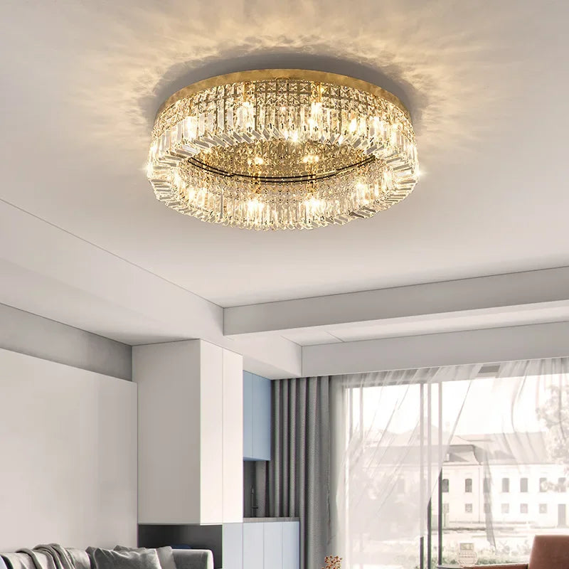 Luxury Circular Crystal LED Ceiling Lamp Living Room Restaurant Bedroom Lobby High-end Chandelier Modern Art Decor Light Fixture
